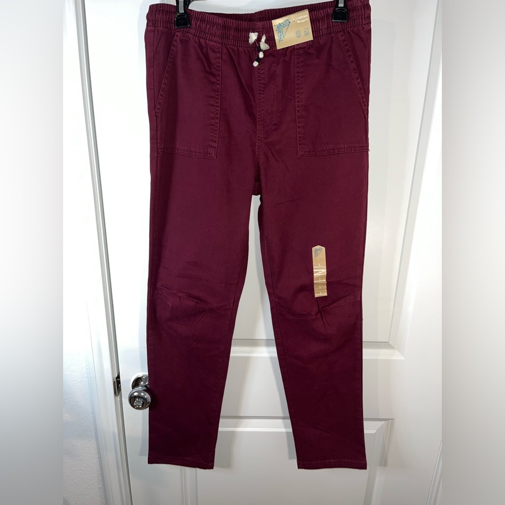 THEREABOUTS NWT Men's 14W x 16L Flex Taper Fit Maroon Drawstring Casual Pants Lg